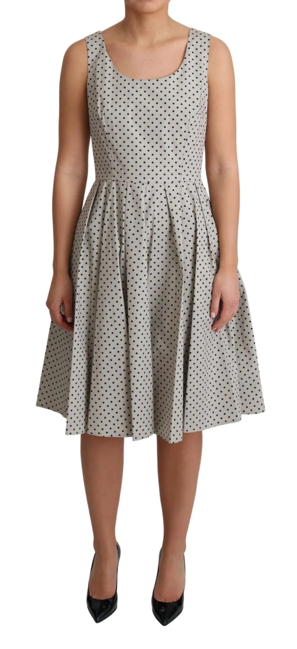 Dolce & Gabbana Beige Polka Dotted Cotton A-Line Dress - Zeiniez