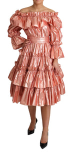 Dolce & Gabbana Pink Ruffled Dress Silk Cotton Gown Dress - Zeiniez