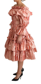 Dolce & Gabbana Pink Ruffled Dress Silk Cotton Gown Dress - Zeiniez