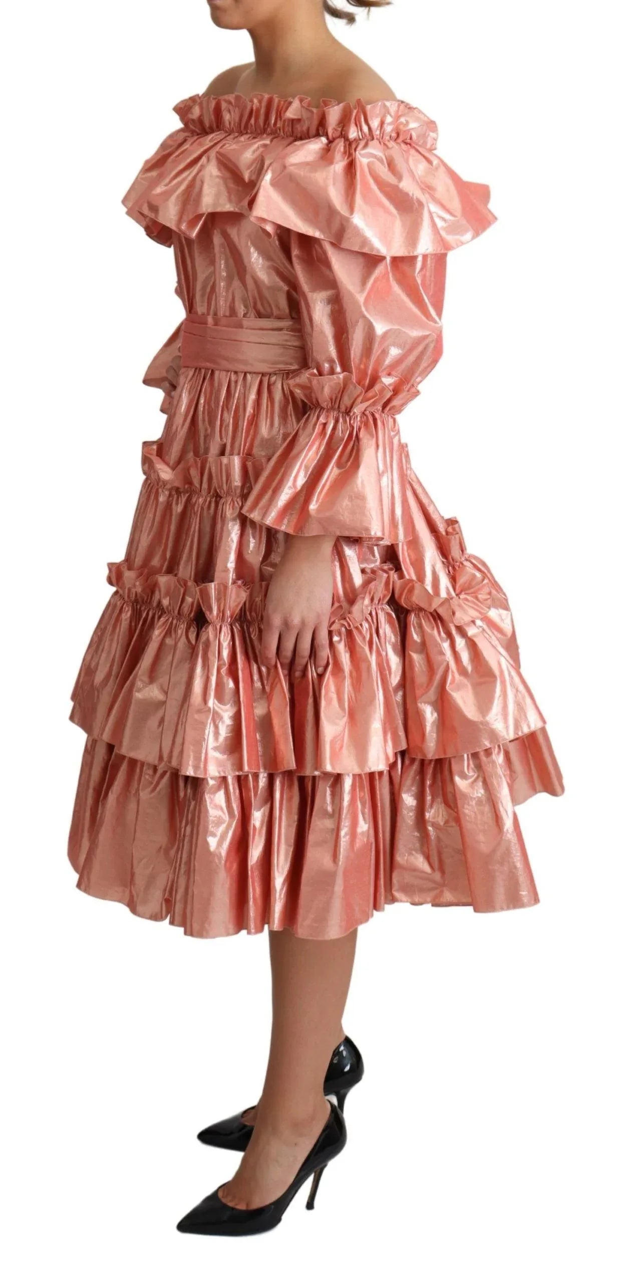 Dolce & Gabbana Pink Ruffled Dress Silk Cotton Gown Dress - Zeiniez
