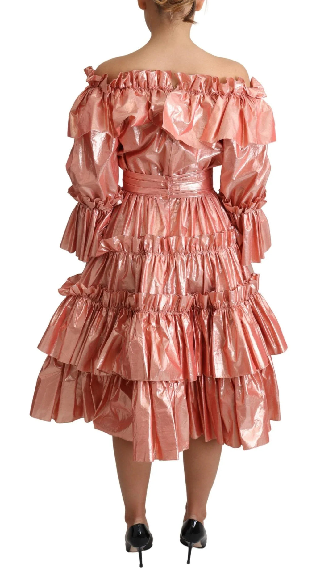 Dolce & Gabbana Pink Ruffled Dress Silk Cotton Gown Dress - Zeiniez
