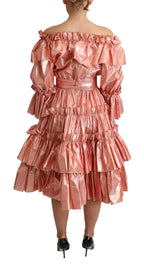 Dolce & Gabbana Pink Ruffled Dress Silk Cotton Gown Dress - Zeiniez