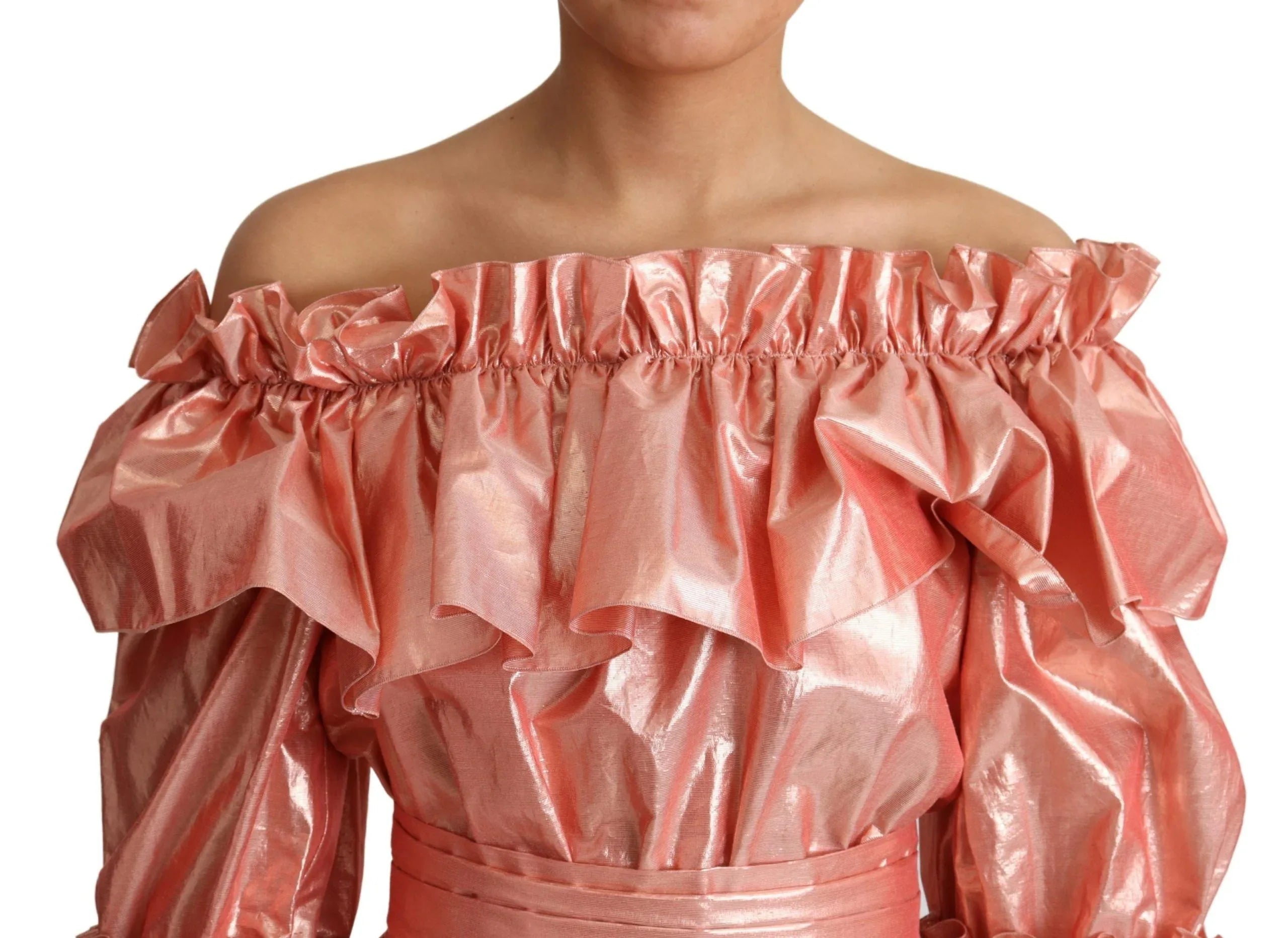 Dolce & Gabbana Pink Ruffled Dress Silk Cotton Gown Dress - Zeiniez