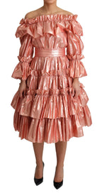 Dolce & Gabbana Pink Ruffled Dress Silk Cotton Gown Dress - Zeiniez
