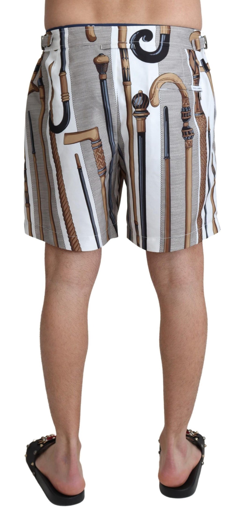 Dolce & Gabbana White Walking Stick Beachwear Shorts Swimshorts - Zeiniez