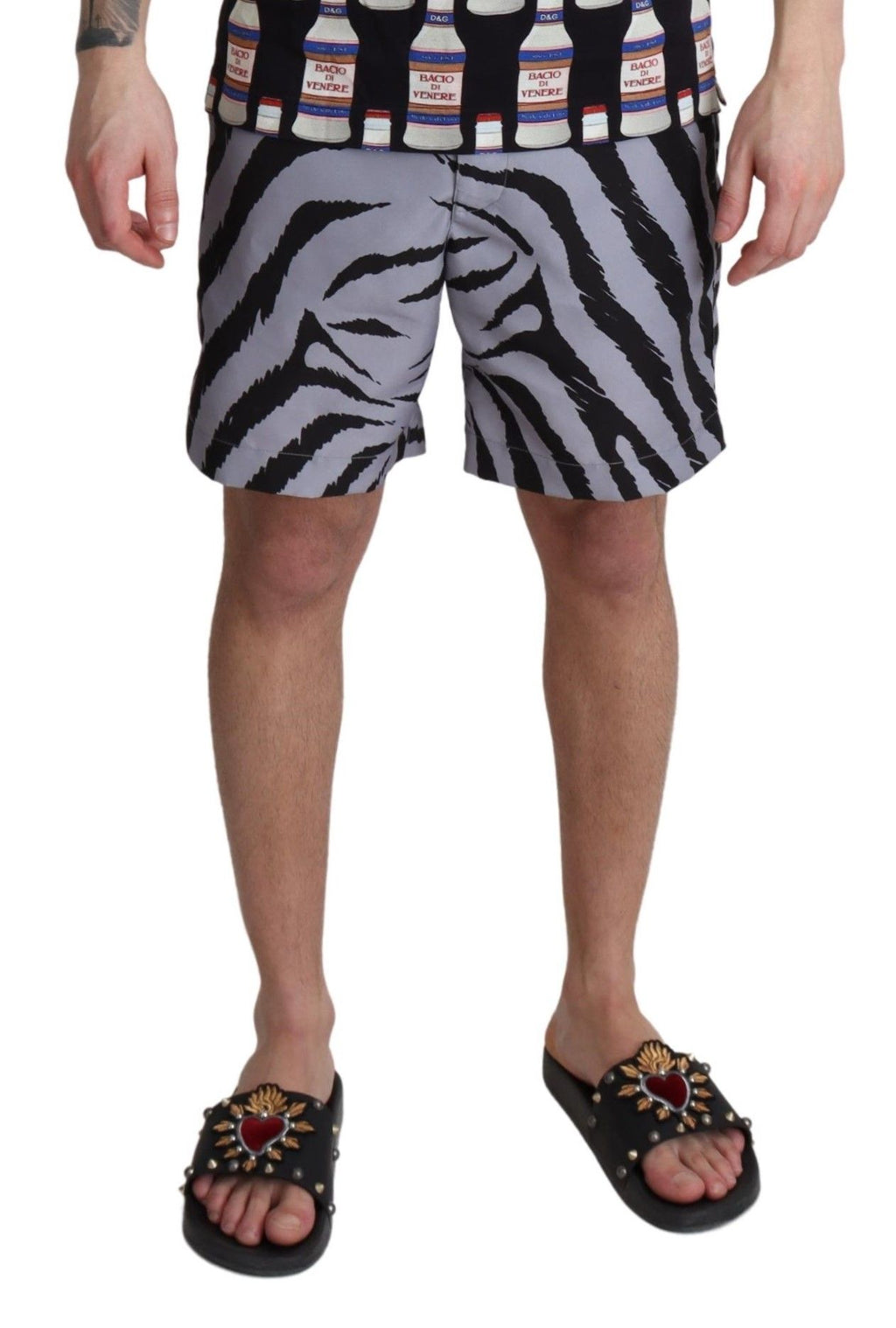 Dolce & Gabbana Gray Zebra Print Beachwear Shorts - Zeiniez