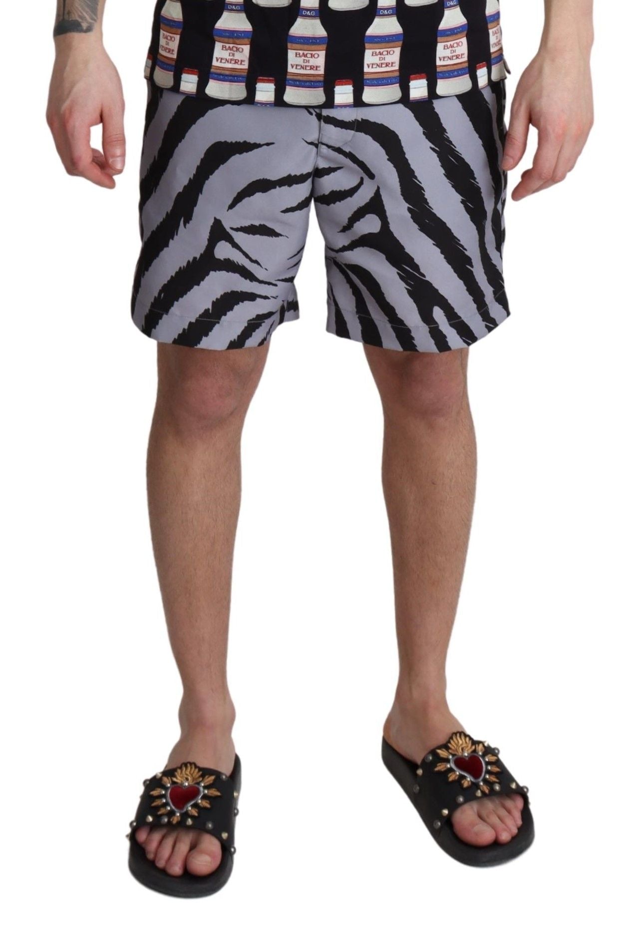 Dolce & Gabbana Gray Zebra Print Beachwear Shorts - Zeiniez