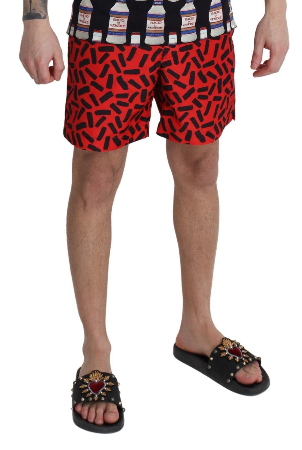 Dolce & Gabbana Red Patterned Beachwear Shorts Swimwear - Zeiniez