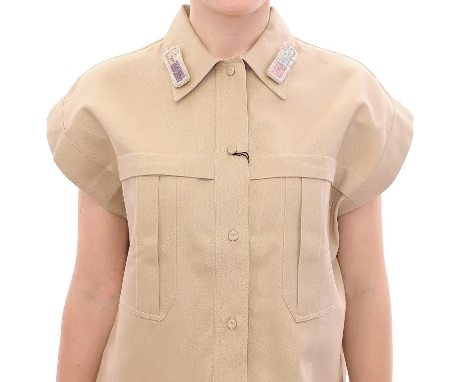 Andrea Incontri Beige Sleeveless Blouse Top - Zeiniez
