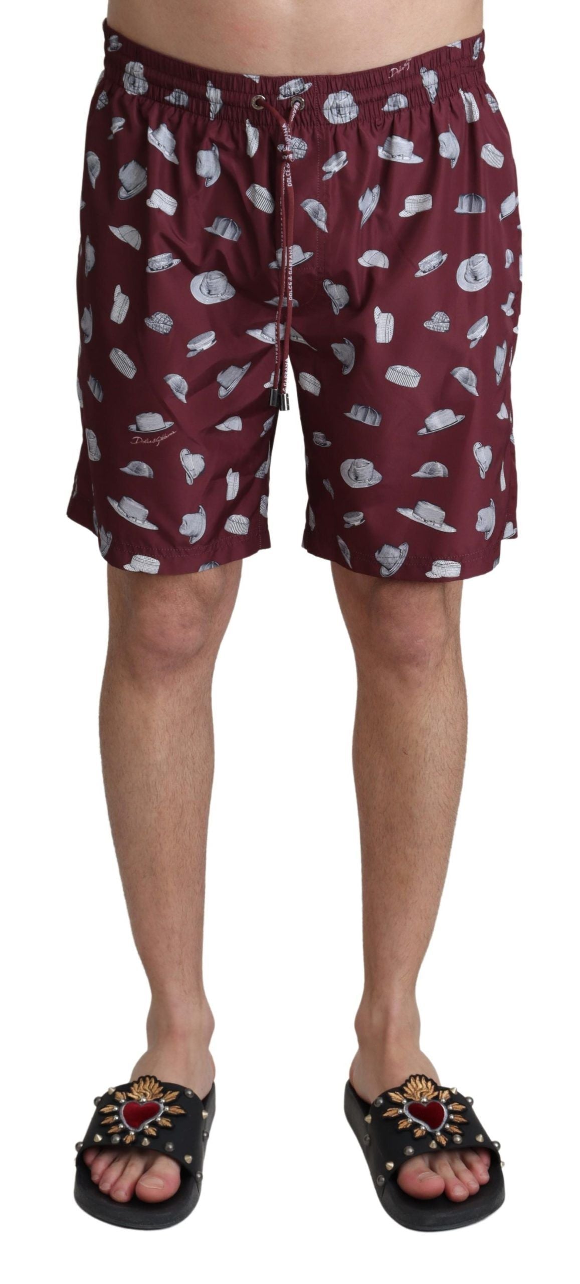Dolce & Gabbana Maroon Hats Print Beachwear Shorts Swimwear - Zeiniez