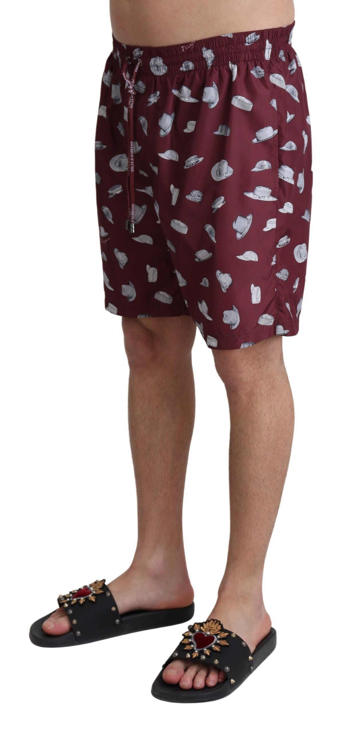 Dolce & Gabbana Maroon Hats Print Beachwear Shorts Swimwear - Zeiniez