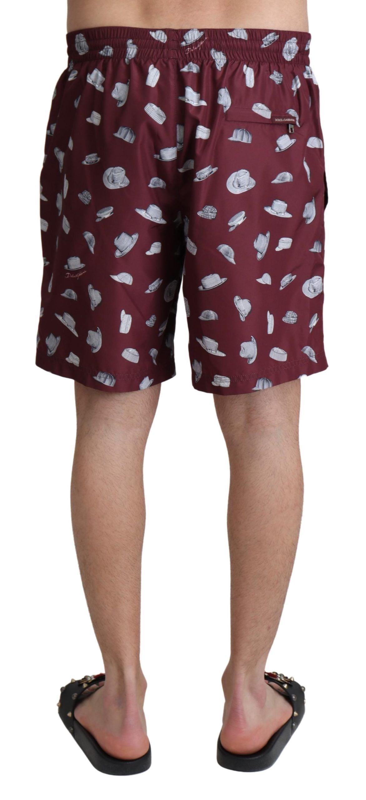 Dolce & Gabbana Maroon Hats Print Beachwear Shorts Swimwear - Zeiniez