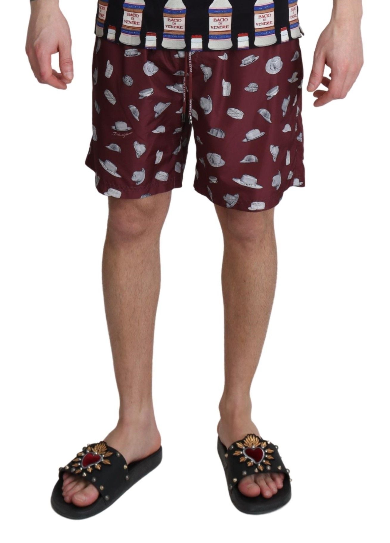 Dolce & Gabbana Maroon Hats Print Beachwear Shorts Swimwear - Zeiniez
