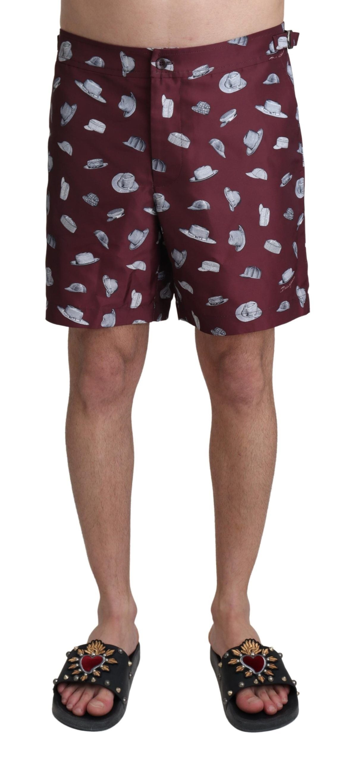 Dolce & Gabbana Maroon Hats Print Beachwear Shorts Swimwear - Zeiniez