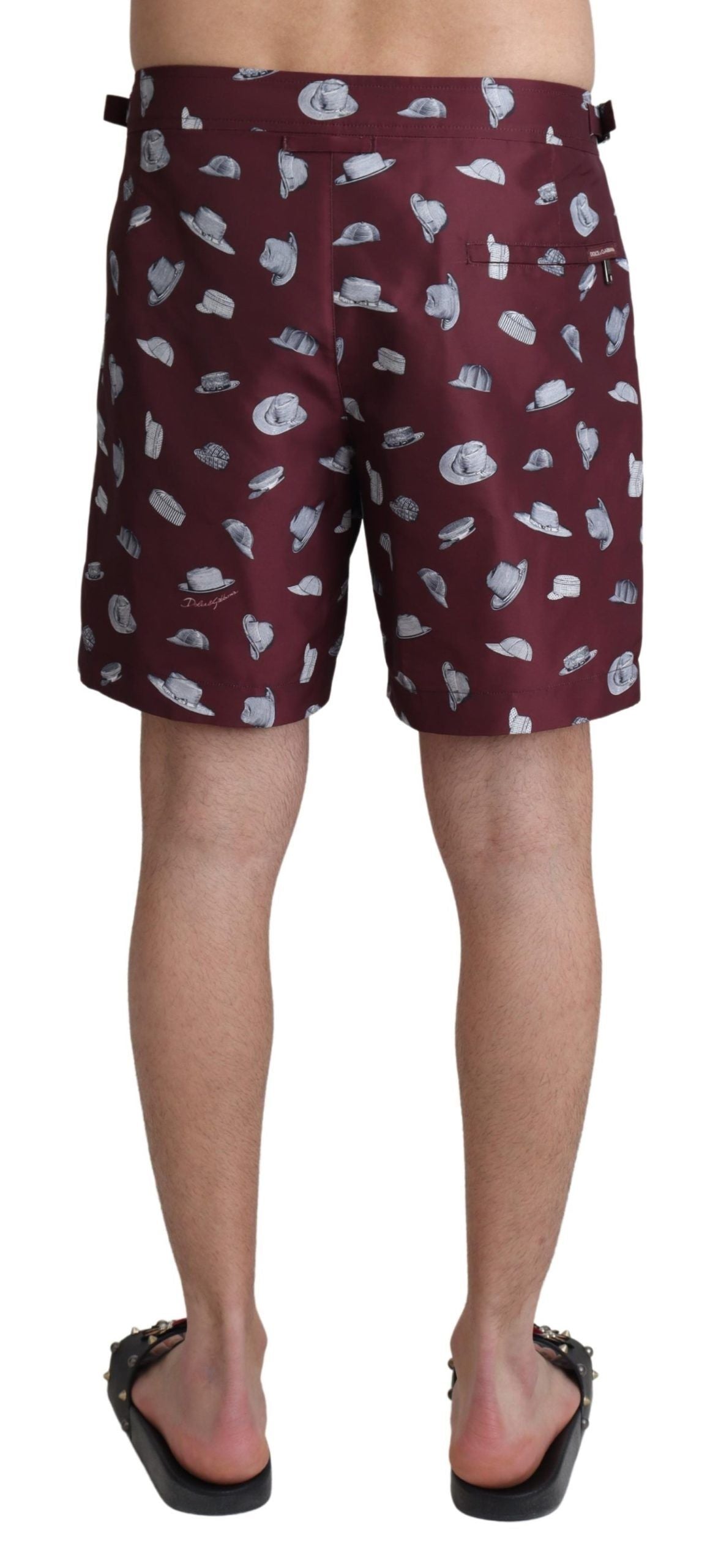 Dolce & Gabbana Maroon Hats Print Beachwear Shorts Swimwear - Zeiniez