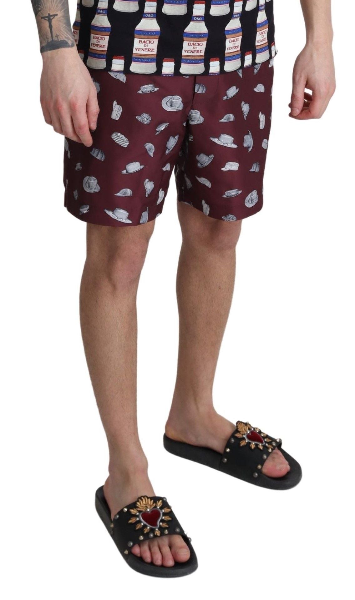 Dolce & Gabbana Maroon Hats Print Beachwear Shorts Swimwear - Zeiniez