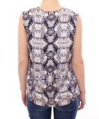 Arzu Kaprol Gray Blue Silk Sleeveless Top Shirt Blouse - Zeiniez