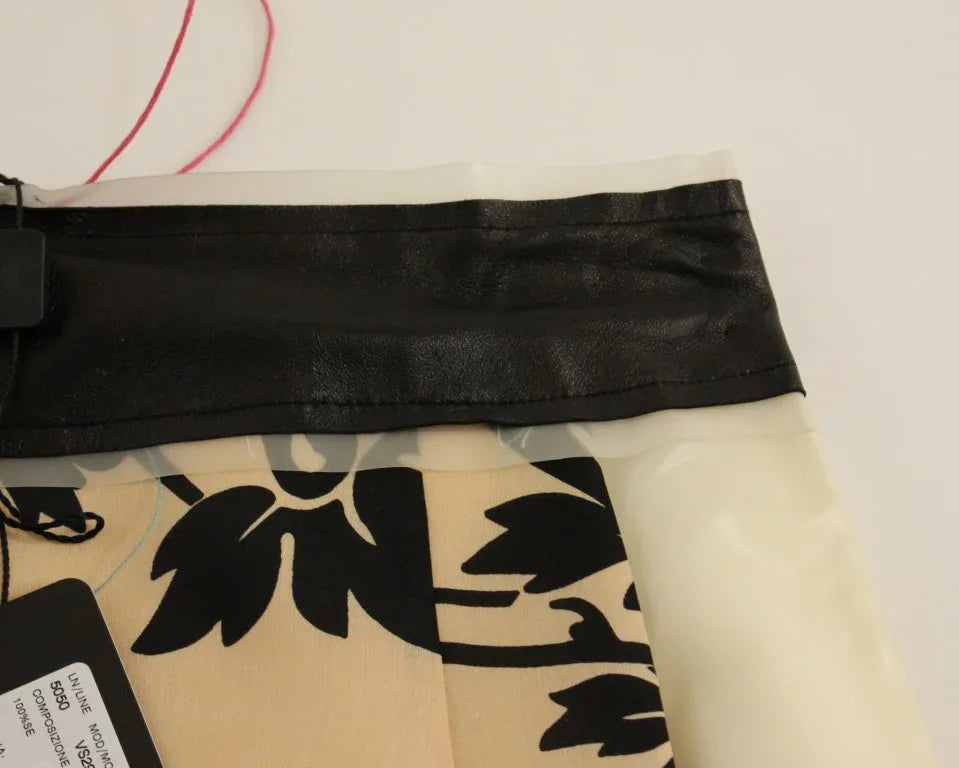 Caterina Gatta Beige Floral Print Silk Mini Skirt - Zeiniez