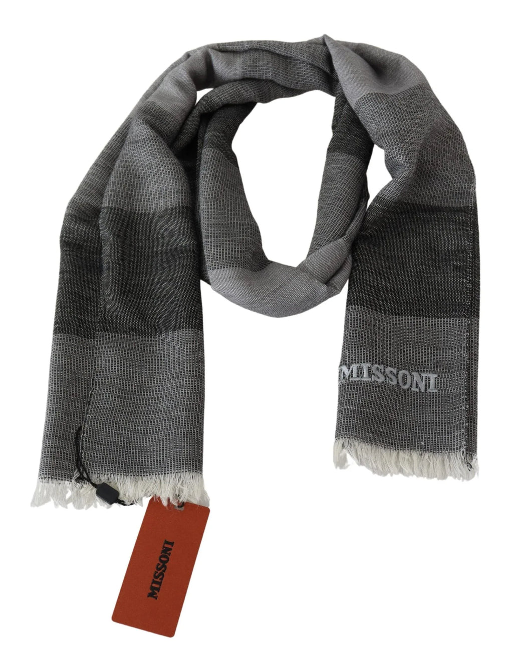 Missoni Gray Striped Wool Unisex Neck Wrap Fringes Scarf - Zeiniez