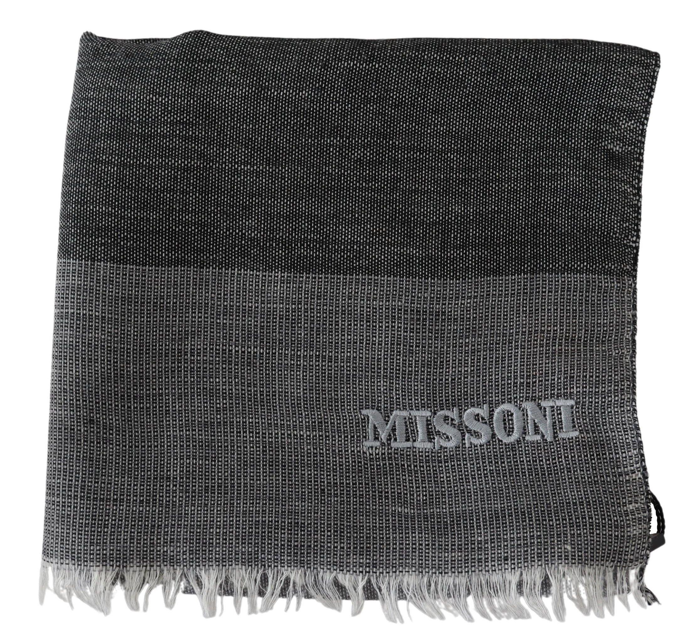 Missoni Gray Striped Wool Unisex Neck Wrap Fringes Scarf - Zeiniez