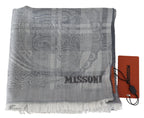 Missoni Gray Floral Wool Unisex Neck Wrap Fringes Scarf - Zeiniez