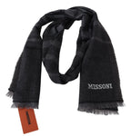 Missoni Black Striped Wool Unisex Neck Wrap Scarf - Zeiniez
