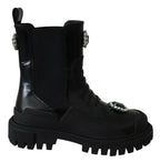Dolce & Gabbana Black Leather Crystal Combat Boots - Zeiniez