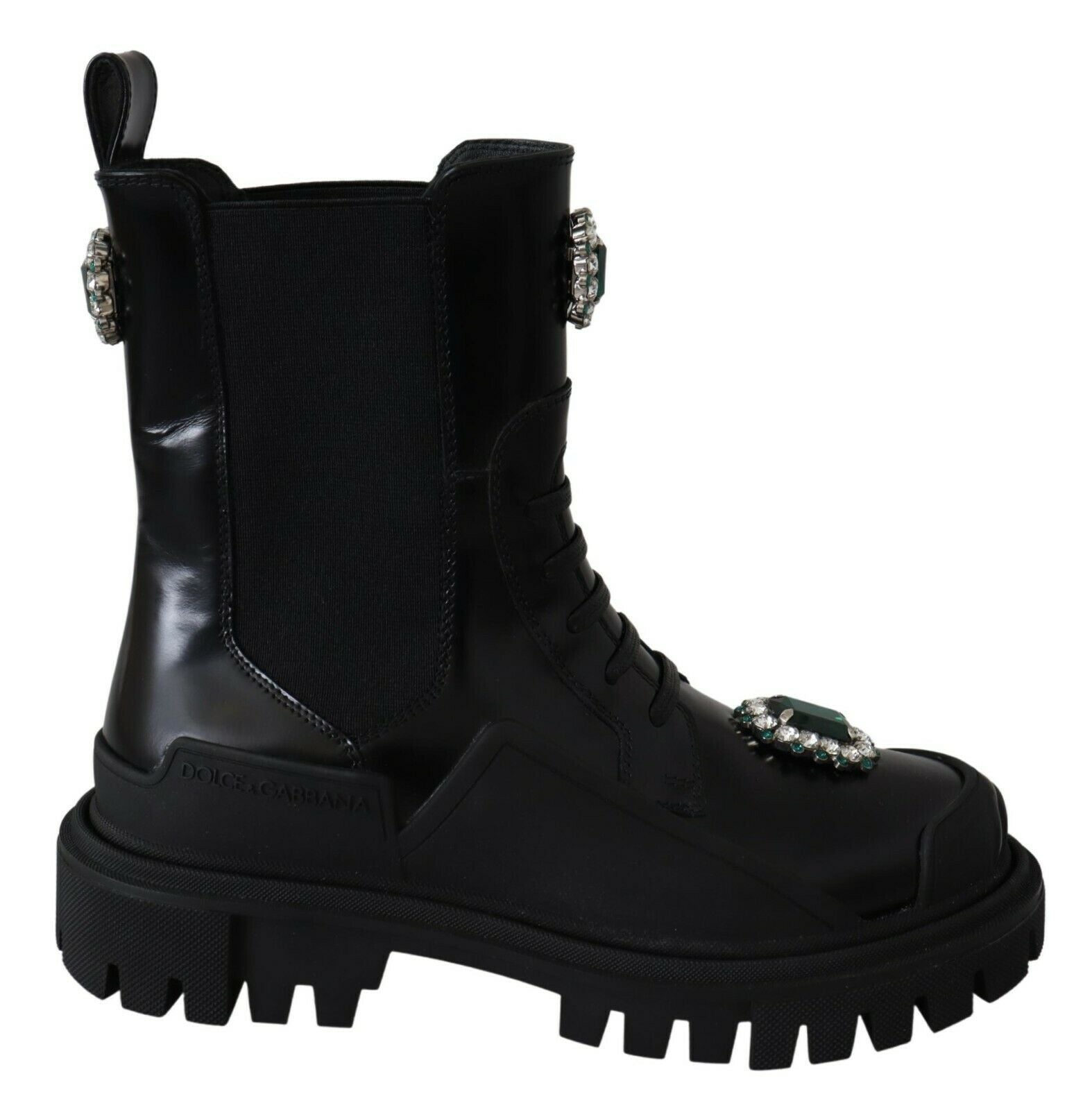 Dolce & Gabbana Black Leather Crystal Combat Boots - Zeiniez