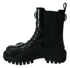 Dolce & Gabbana Black Leather Crystal Combat Boots - Zeiniez