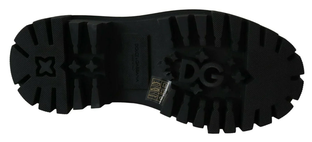 Dolce & Gabbana Black Leather Crystal Combat Boots - Zeiniez