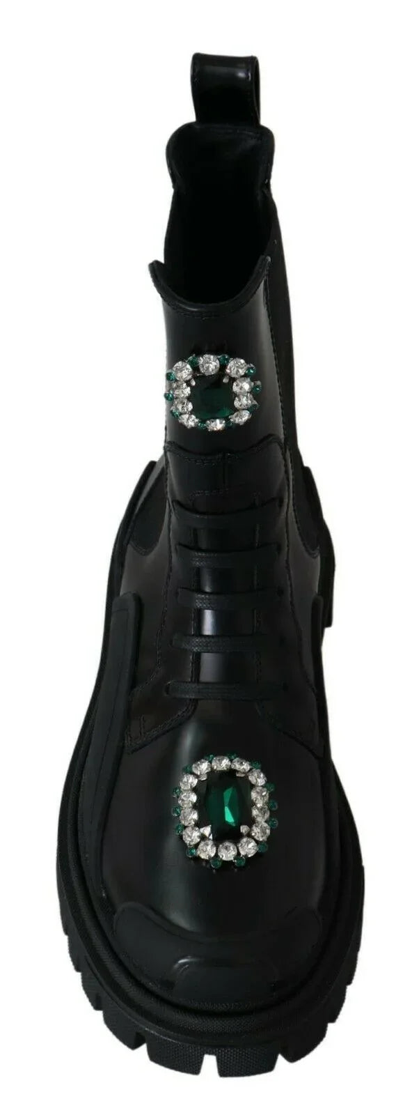 Dolce & Gabbana Black Leather Crystal Combat Boots - Zeiniez