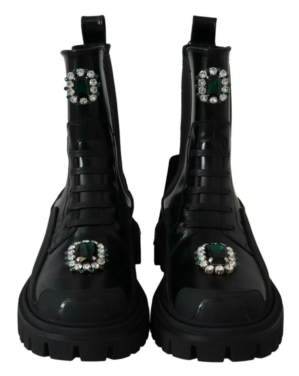Dolce & Gabbana Black Leather Crystal Combat Boots - Zeiniez