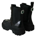 Dolce & Gabbana Black Leather Crystal Combat Boots - Zeiniez