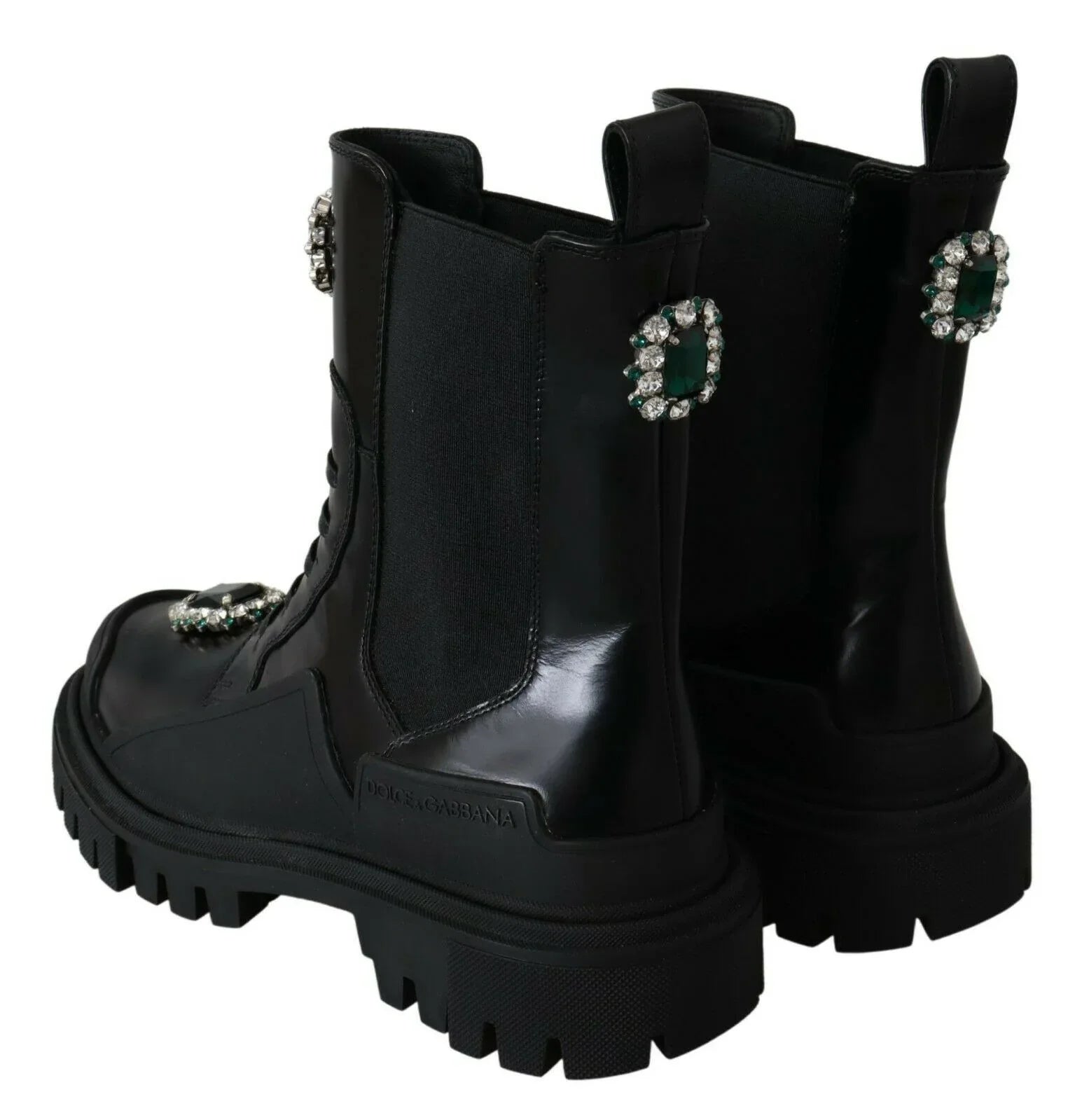 Dolce & Gabbana Black Leather Crystal Combat Boots - Zeiniez