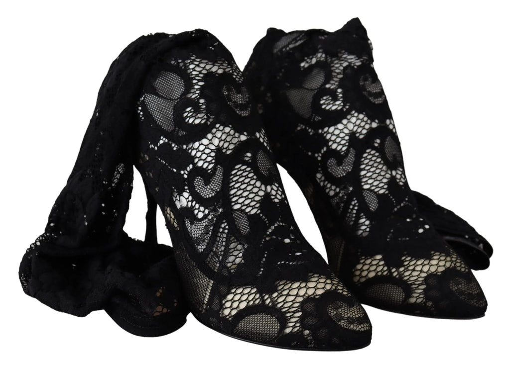 Dolce & Gabbana Black Taormina Lace Socks Boots Shoes Pumps - Zeiniez