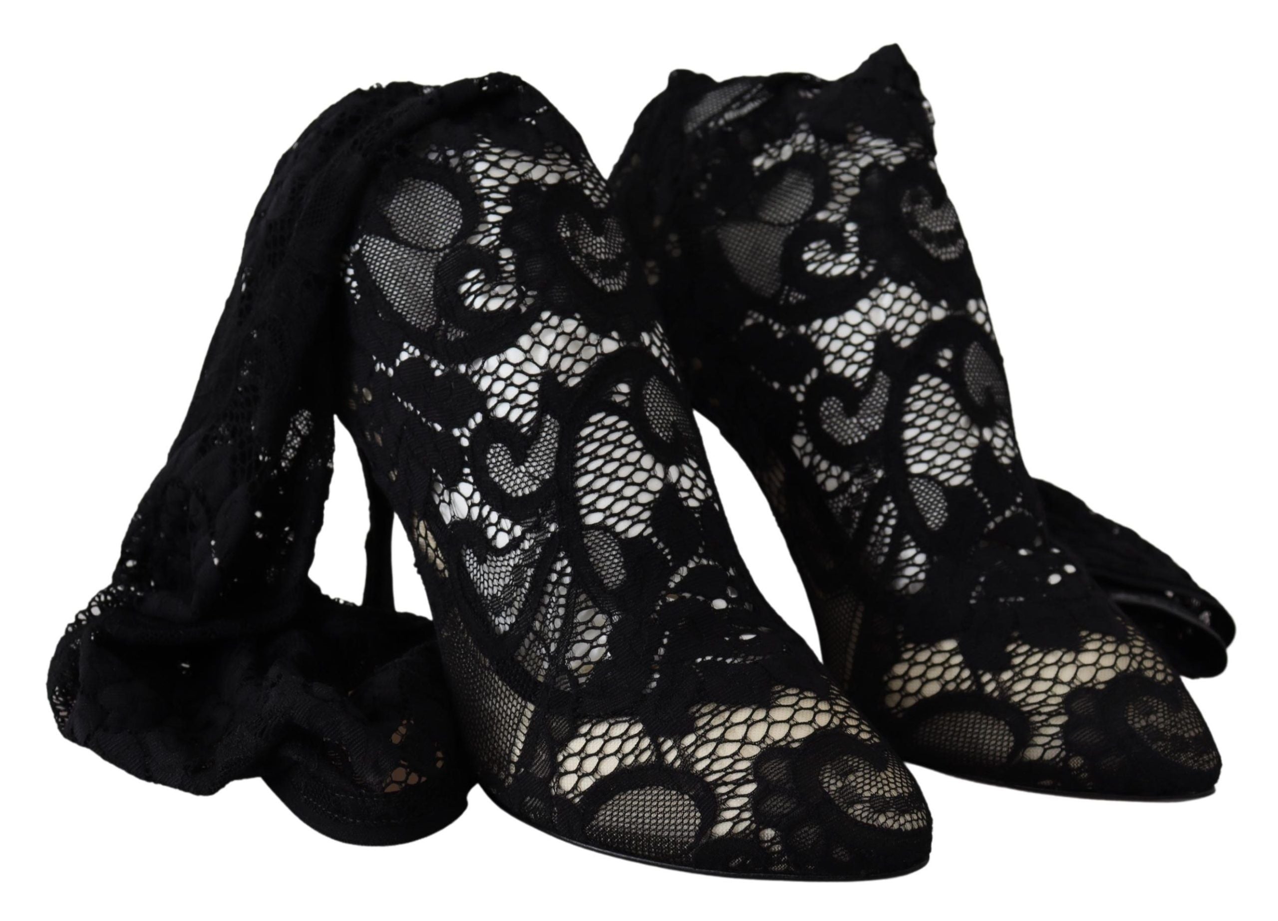 Dolce & Gabbana Black Taormina Lace Socks Boots Shoes Pumps - Zeiniez