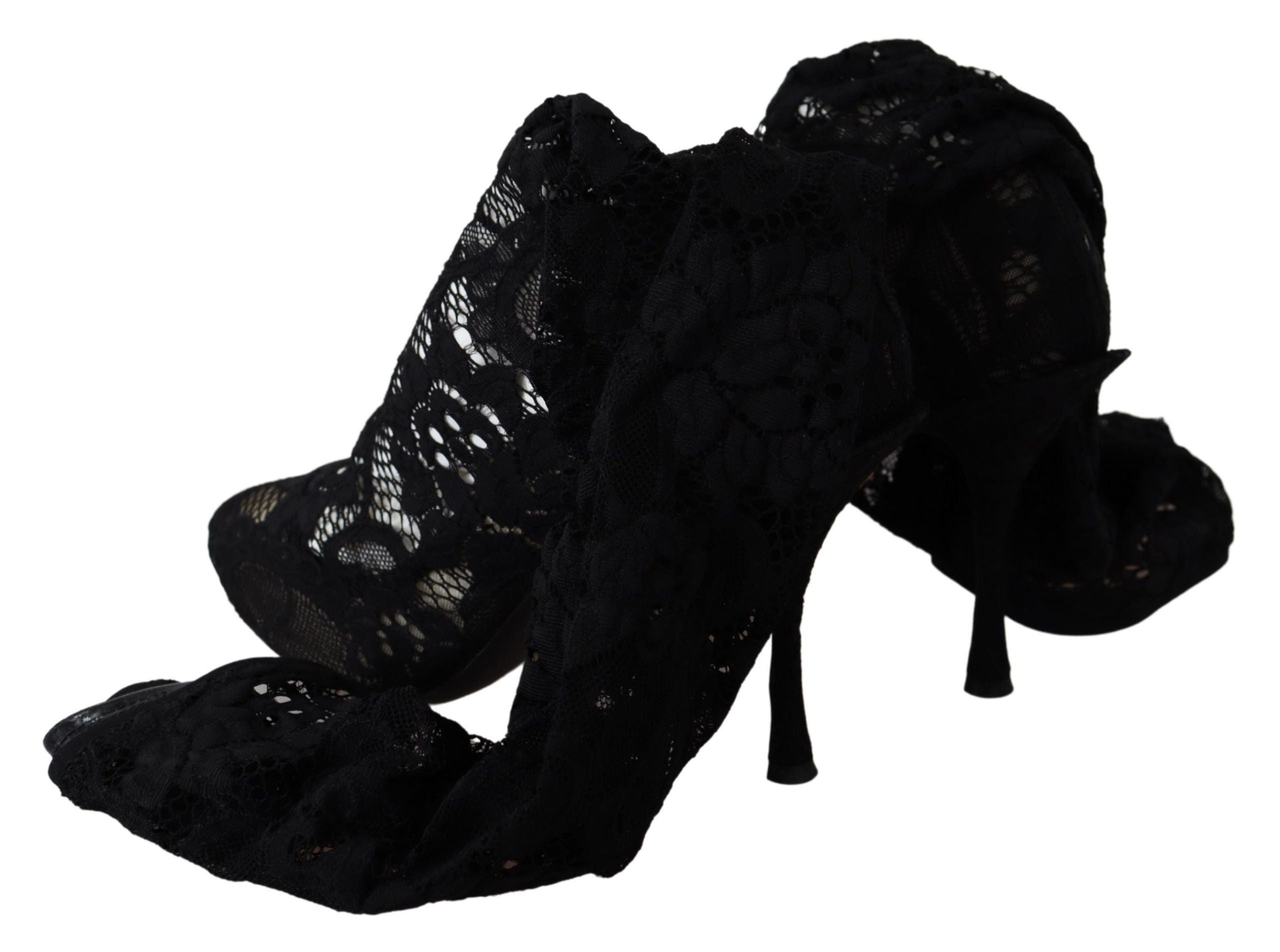 Dolce & Gabbana Black Taormina Lace Socks Boots Shoes Pumps - Zeiniez