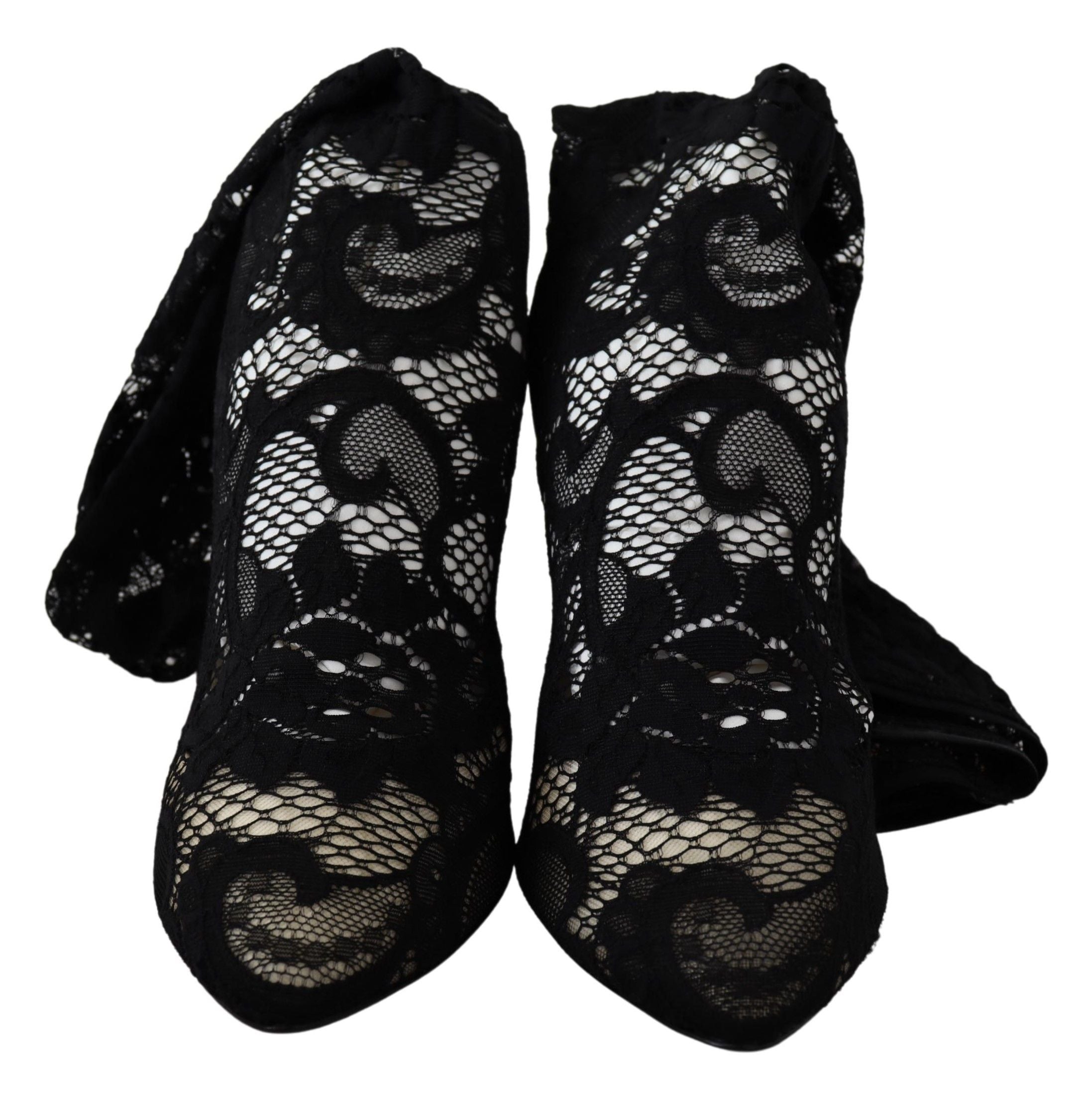 Dolce & Gabbana Black Taormina Lace Socks Boots Shoes Pumps - Zeiniez