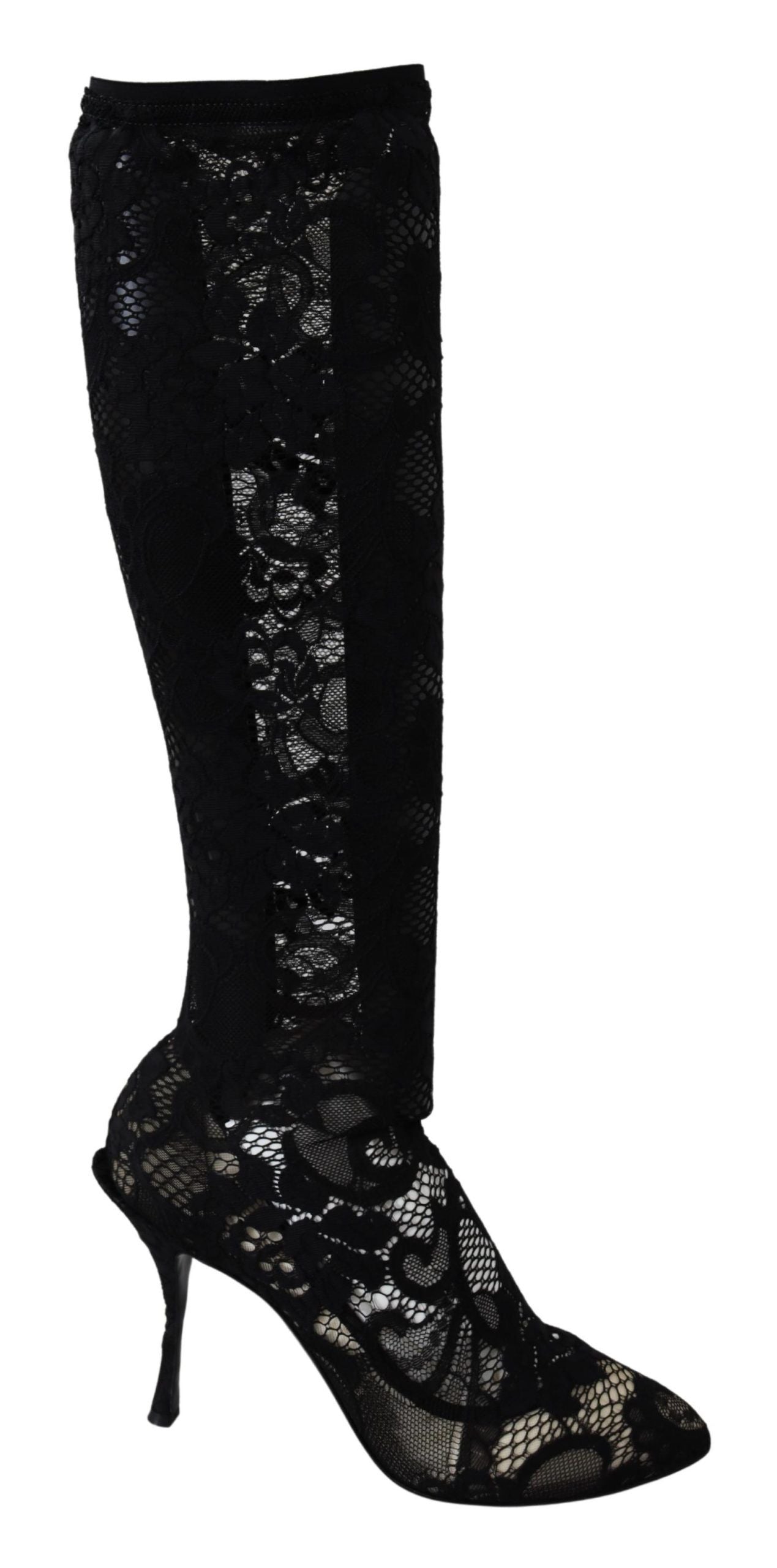 Dolce & Gabbana Black Taormina Lace Socks Boots Shoes Pumps - Zeiniez