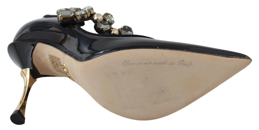 Dolce & Gabbana Black Leather Crystal Shoes Mary Jane Pumps - Zeiniez