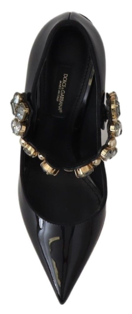 Dolce & Gabbana Black Leather Crystal Shoes Mary Jane Pumps - Zeiniez