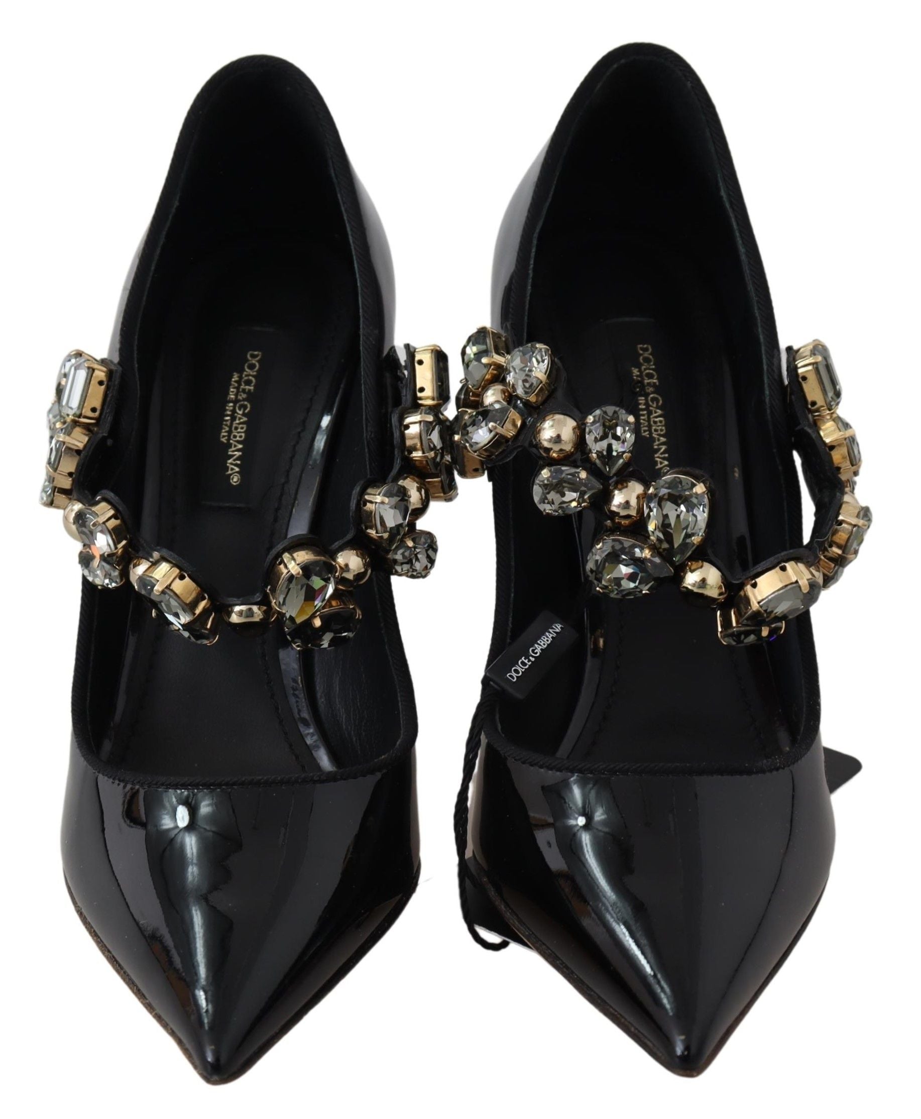 Dolce & Gabbana Black Leather Crystal Shoes Mary Jane Pumps - Zeiniez