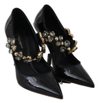 Dolce & Gabbana Black Leather Crystal Shoes Mary Jane Pumps - Zeiniez