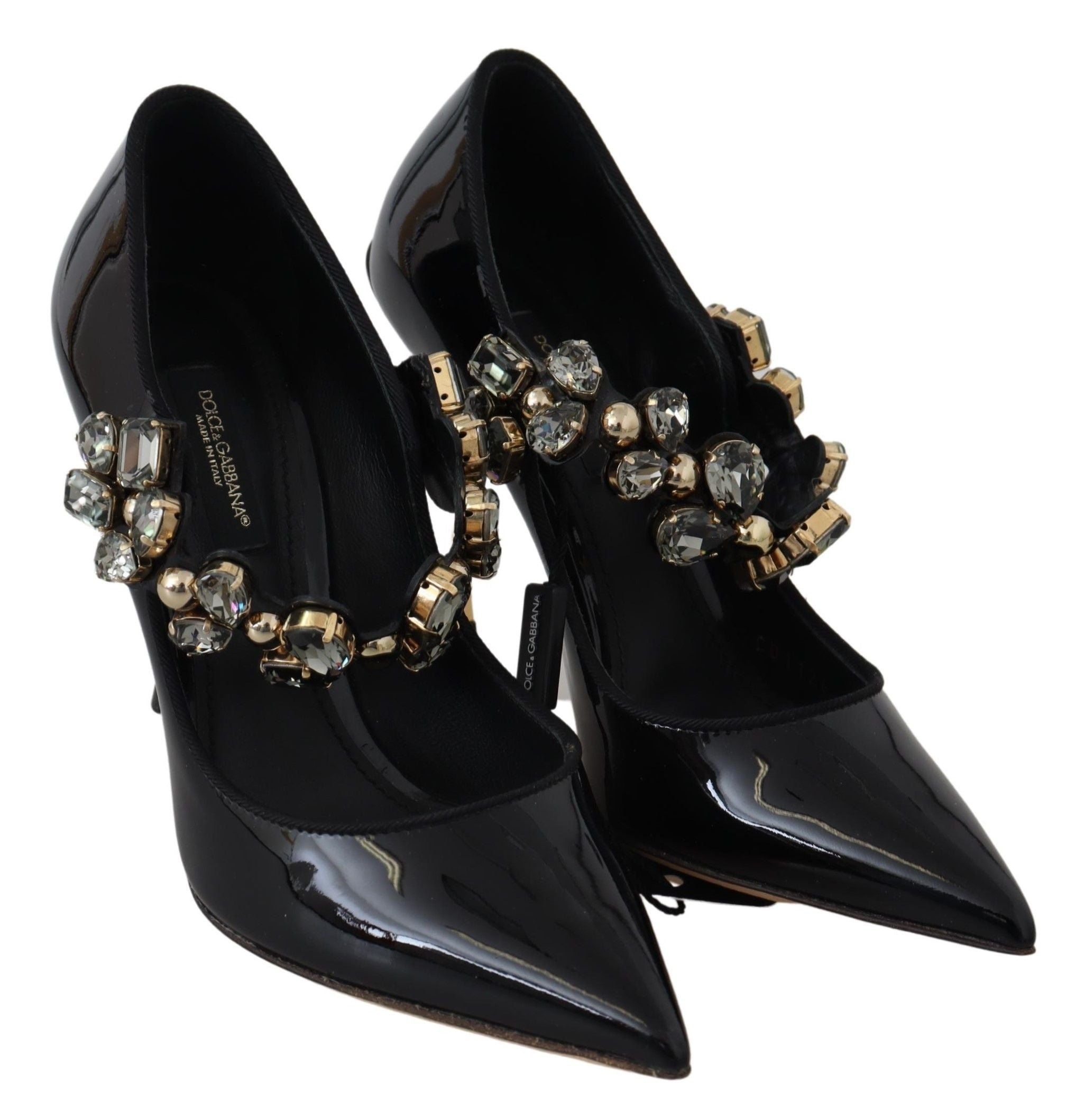 Dolce & Gabbana Black Leather Crystal Shoes Mary Jane Pumps - Zeiniez