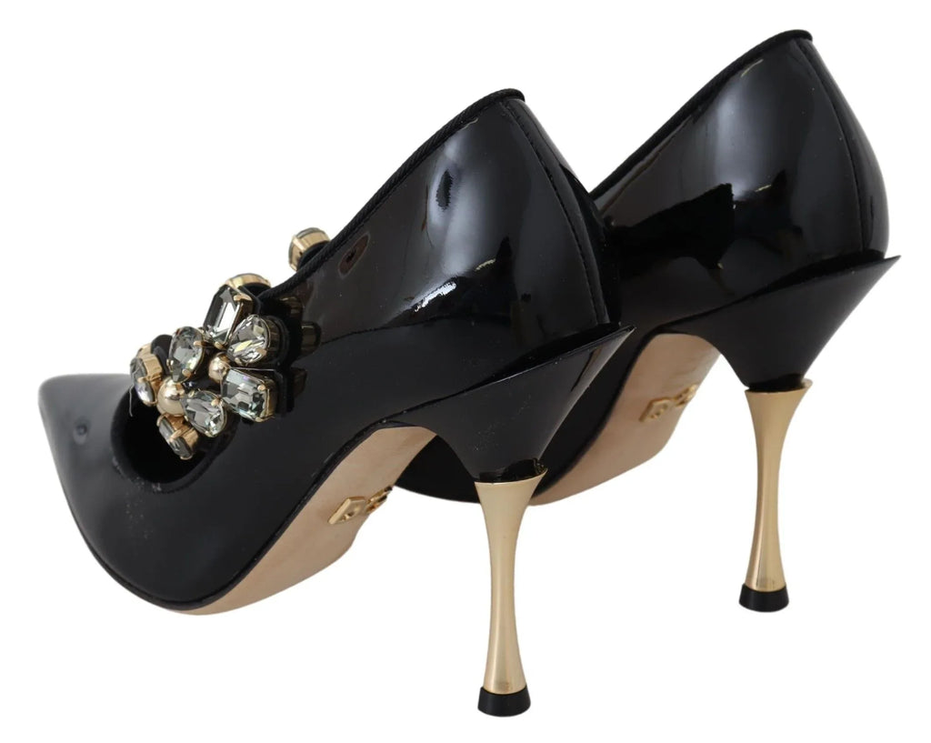 Dolce & Gabbana Black Leather Crystal Shoes Mary Jane Pumps - Zeiniez