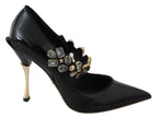 Dolce & Gabbana Black Leather Crystal Shoes Mary Jane Pumps - Zeiniez