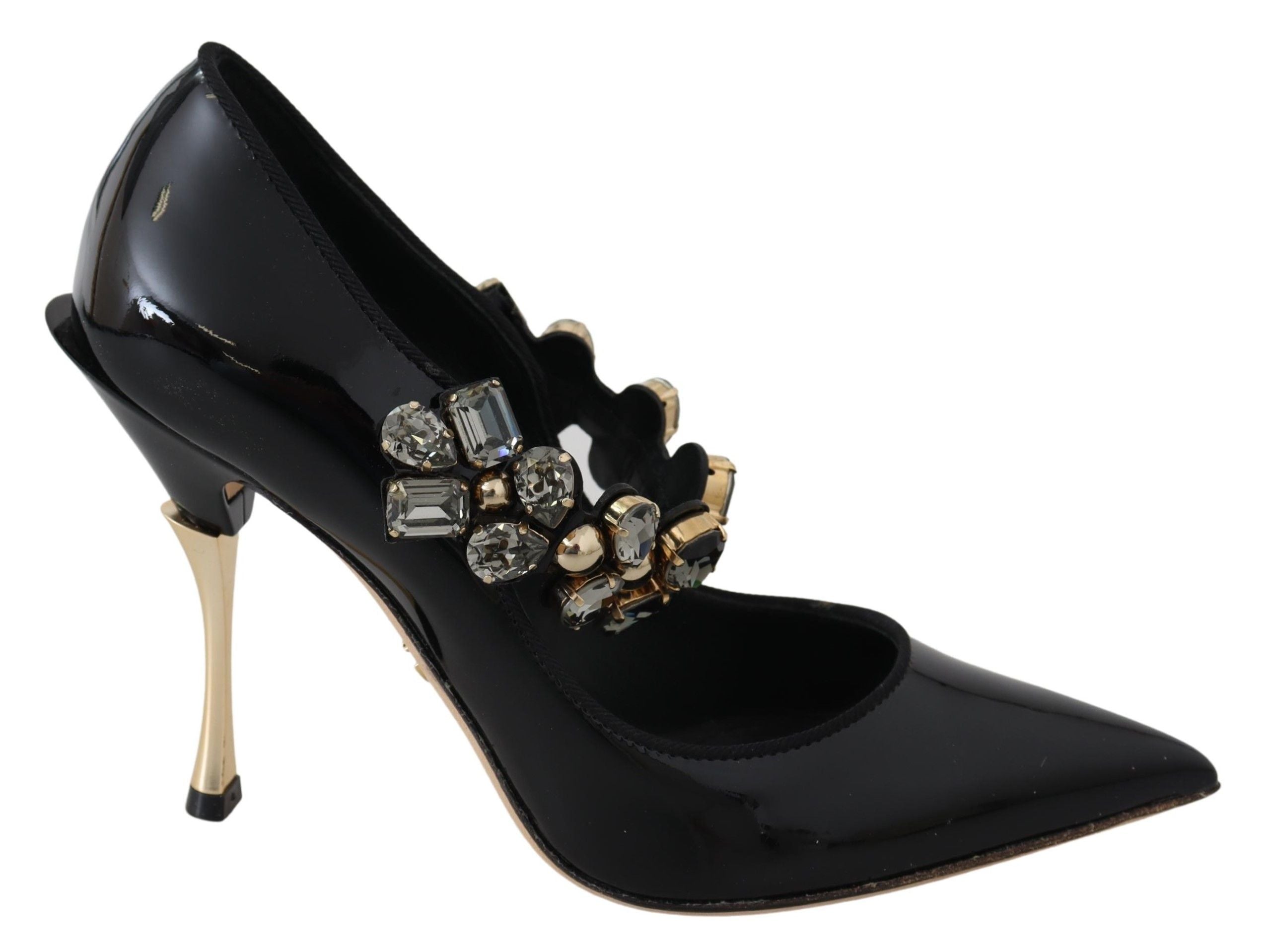 Dolce & Gabbana Black Leather Crystal Shoes Mary Jane Pumps - Zeiniez
