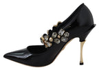 Dolce & Gabbana Black Leather Crystal Shoes Mary Jane Pumps - Zeiniez