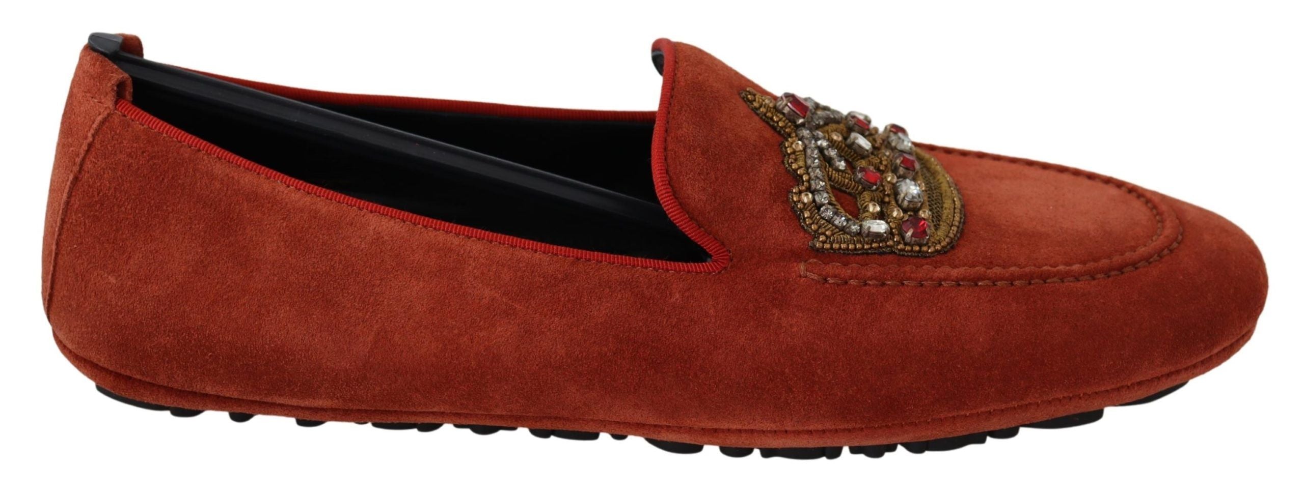 Dolce & Gabbana Orange Leather Crystal Crown  Loafers Shoes - Zeiniez