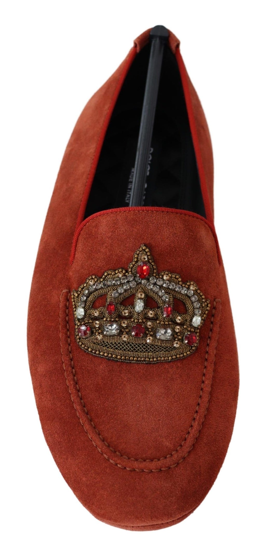 Dolce & Gabbana Orange Leather Crystal Crown  Loafers Shoes - Zeiniez